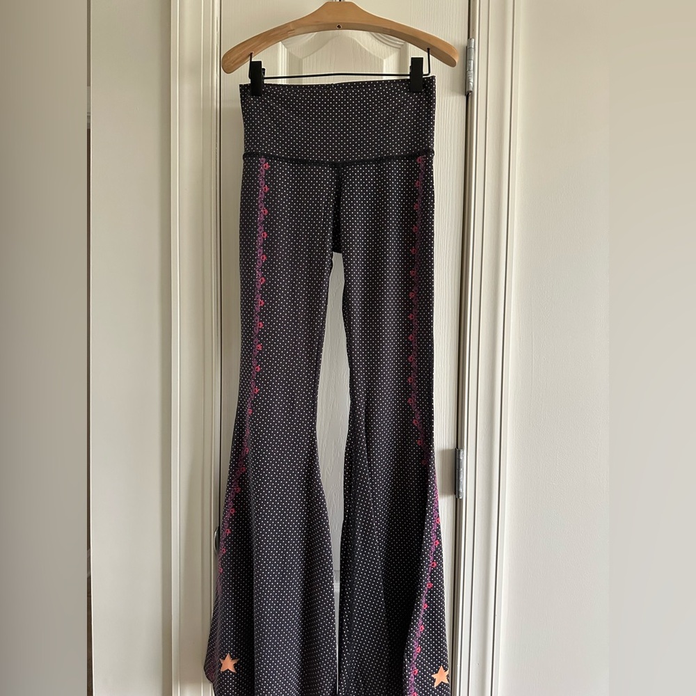 teeki Black Polka Dot Boot Cut Bell Bottom Long Yoga Pants